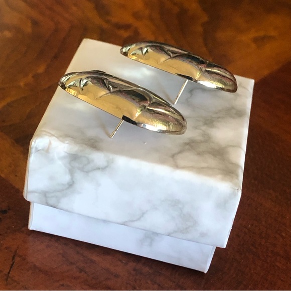 Vintage 80s silver plated large design pierced earrings - Picture 3 of 8